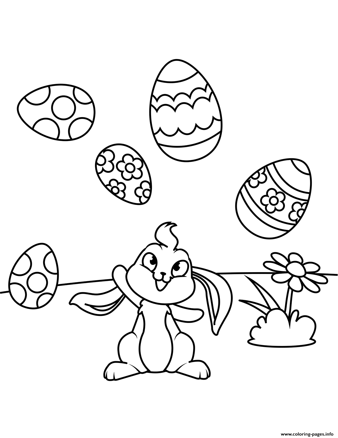 Cute Bunny Juggling Easter Eggs coloring