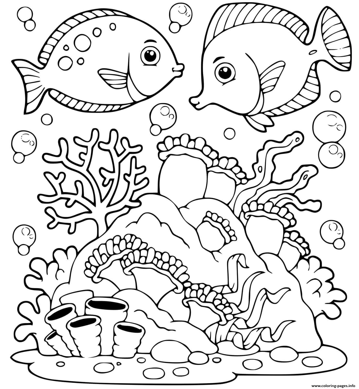Коралловые рыбки раскраска