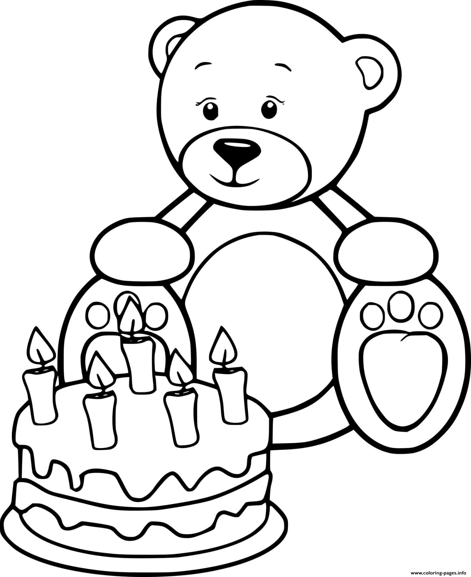Медвежонок с тортом раскраска