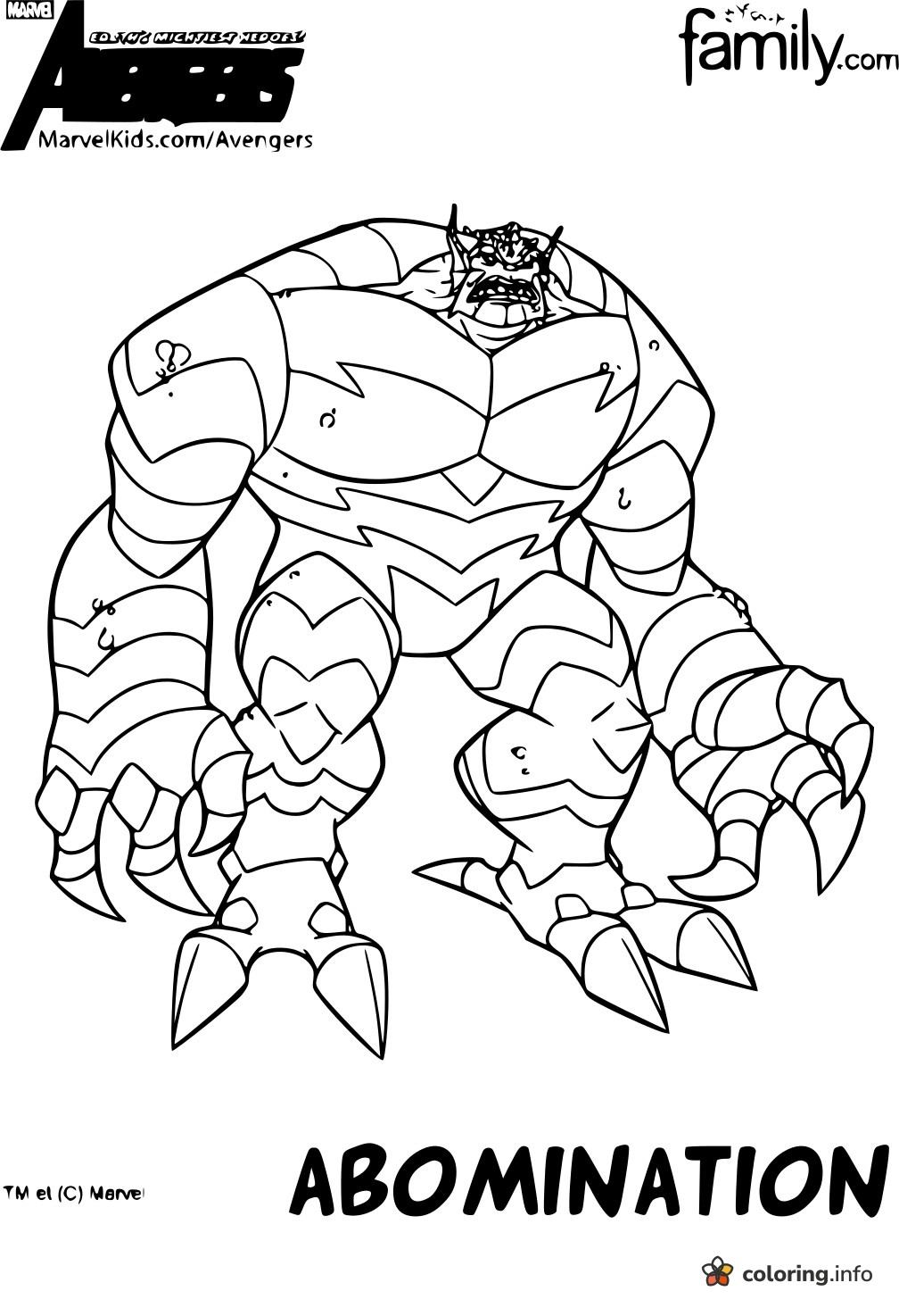 Abomination With Giant Claws in Animated Avengers Style coloring page Abomination With Giant Claws in Animated Avengers Style coloring page