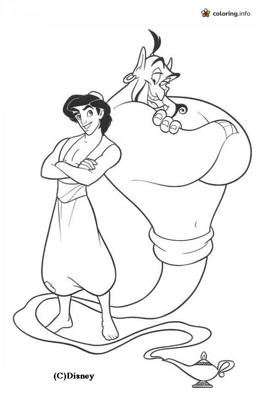 Aladdin Posing with the Genie and His Magic Lamp coloring page Aladdin Posing with the Genie and His Magic Lamp coloring page