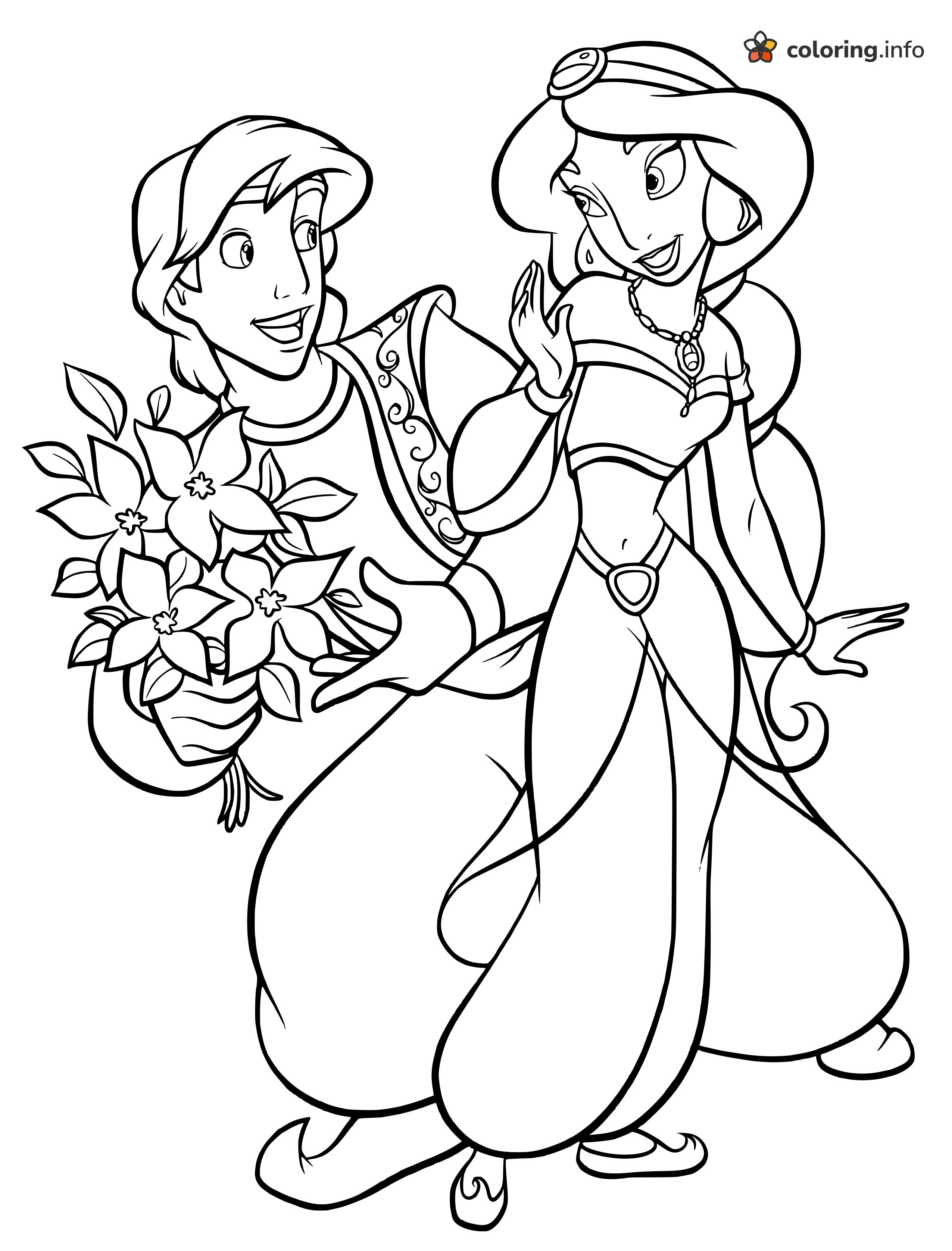 Bouquet for Jasmine: Aladdin Offering Star Flowers coloring page Bouquet for Jasmine: Aladdin Offering Star Flowers coloring page