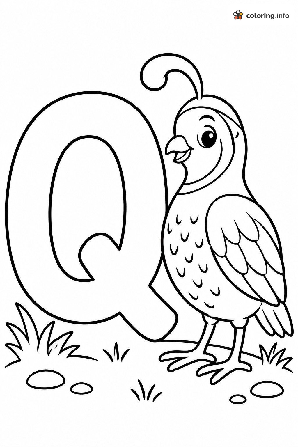 Alphabet Letter Q With a Cute Quail in the Grass coloring page Alphabet Letter Q With a Cute Quail in the Grass coloring page