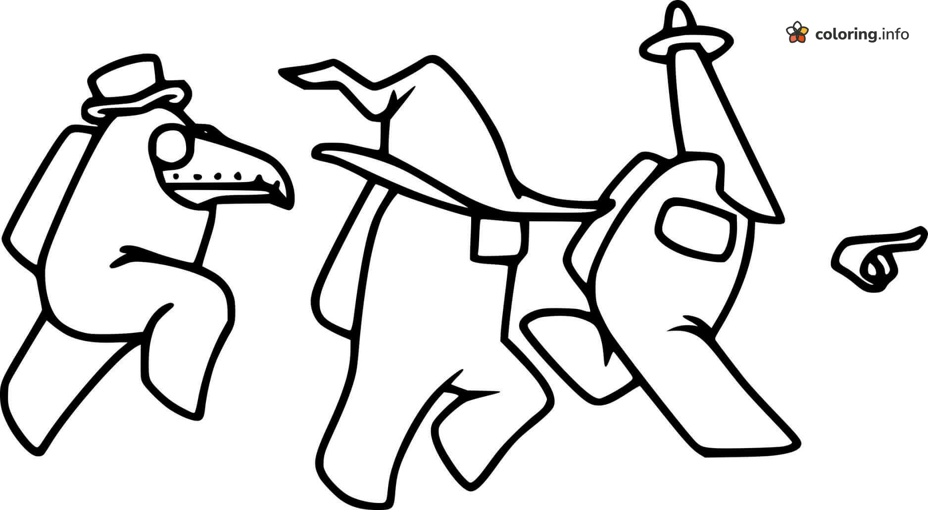 Three Hat-Wearing Among Us Crewmates: Plague Doctor, Wizard and Cone coloring sheet Three Hat-Wearing Among Us Crewmates: Plague Doctor, Wizard and Cone coloring sheet