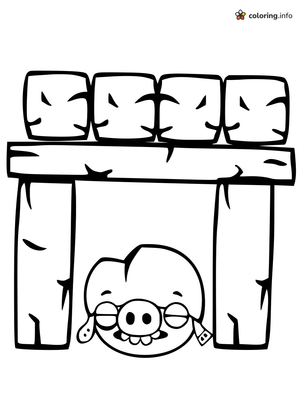 Sleepy Pig Tucked in a Wooden Fort, Angry Birds Coloring Page Sleepy Pig Tucked in a Wooden Fort, Angry Birds Coloring Page