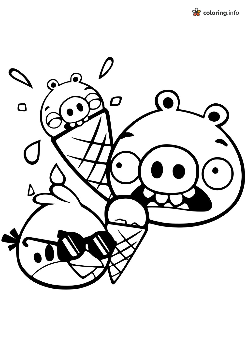 Angry Birds Ice Cream Party With a Startled Green Pig coloring sheet Angry Birds Ice Cream Party With a Startled Green Pig coloring sheet