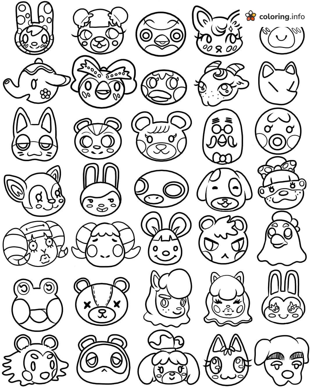 35 Animal Crossing Villager Faces in a Grid coloring page 35 Animal Crossing Villager Faces in a Grid coloring page