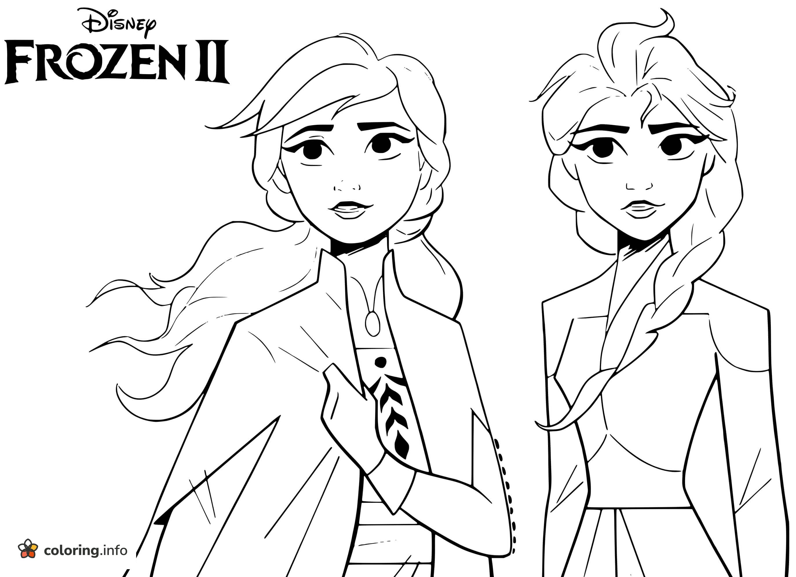 Calm Anna and Elsa Together, Frozen 2 printable coloring page Calm Anna and Elsa Together, Frozen 2 printable coloring page