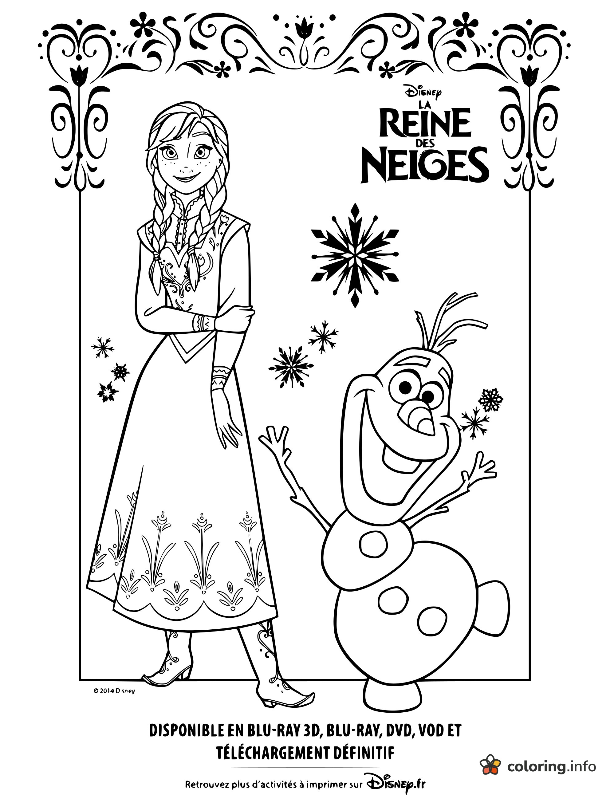 Anna and Olaf (Frozen) Framed by Swirls and Snowflakes coloring sheet Anna and Olaf (Frozen) Framed by Swirls and Snowflakes coloring sheet