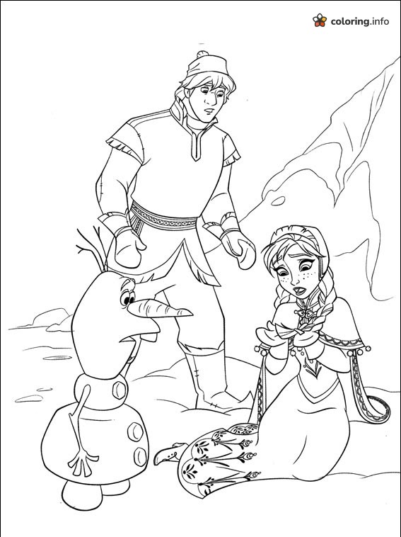 Anna, Kristoff and Olaf Huddled in the Snow: Frozen Coloring Page Anna, Kristoff and Olaf Huddled in the Snow: Frozen Coloring Page