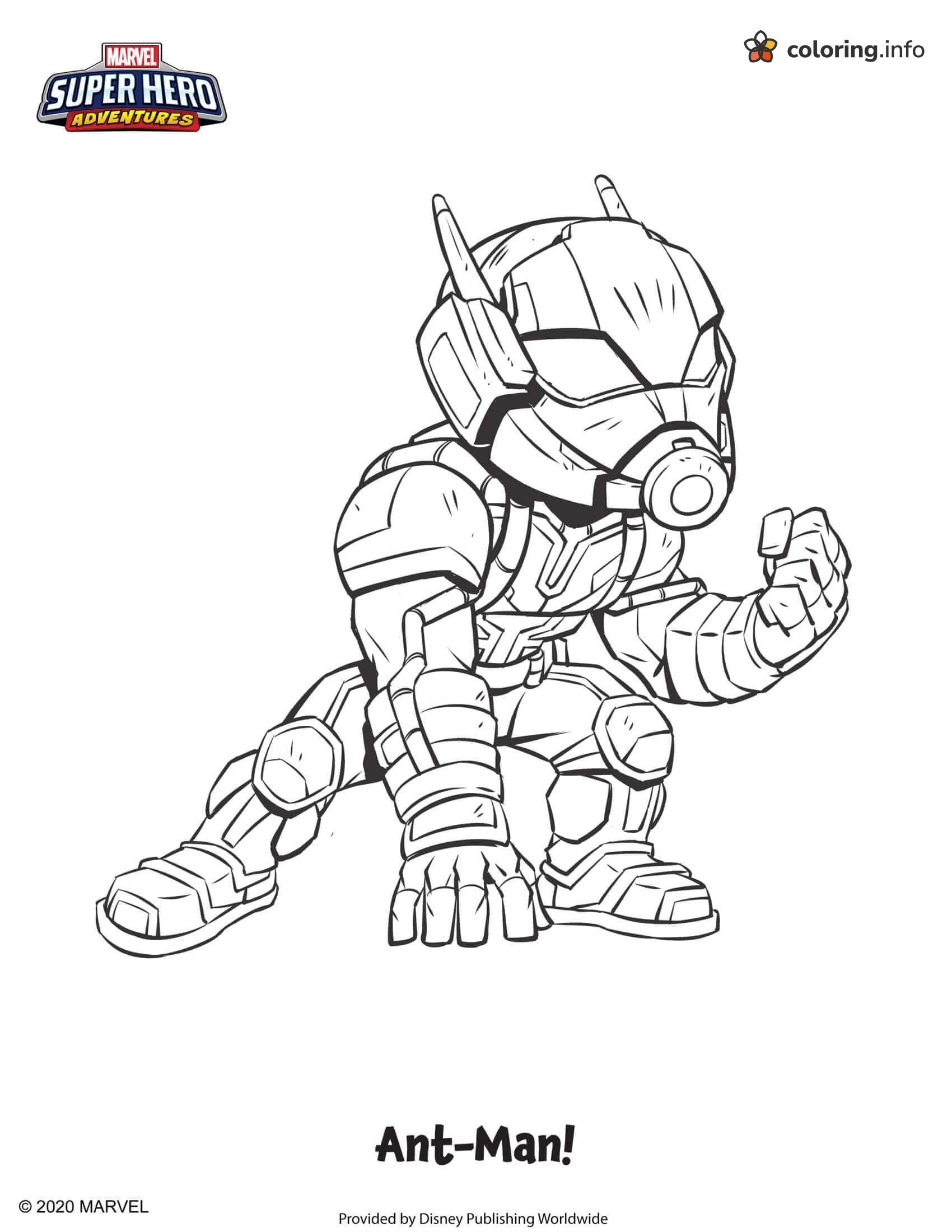 Crouching Ant-Man in Chibi Armor, Marvel Hero coloring page Crouching Ant-Man in Chibi Armor, Marvel Hero coloring page