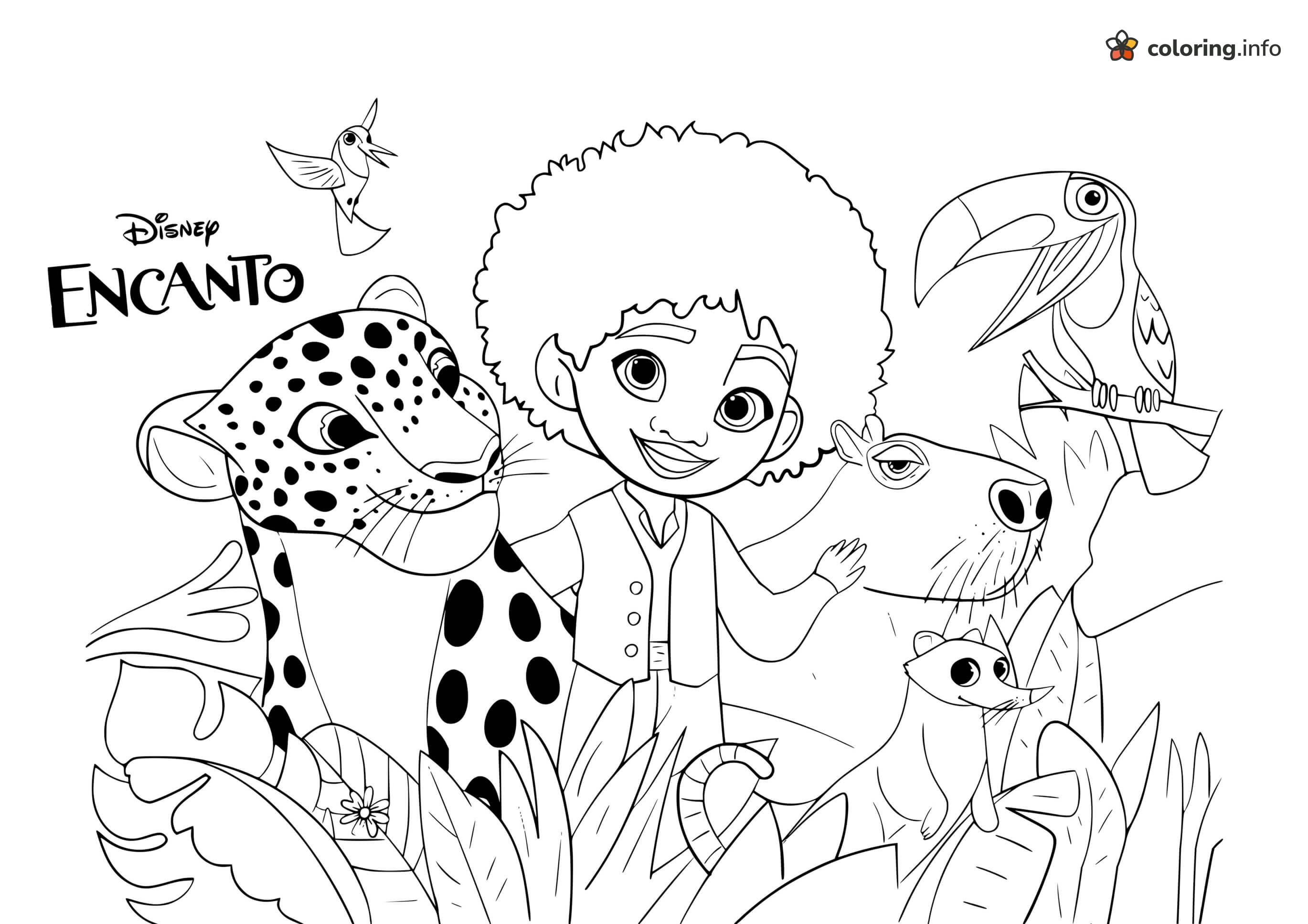 Antonio and His Jungle Friends from Encanto coloring page Antonio and His Jungle Friends from Encanto coloring page