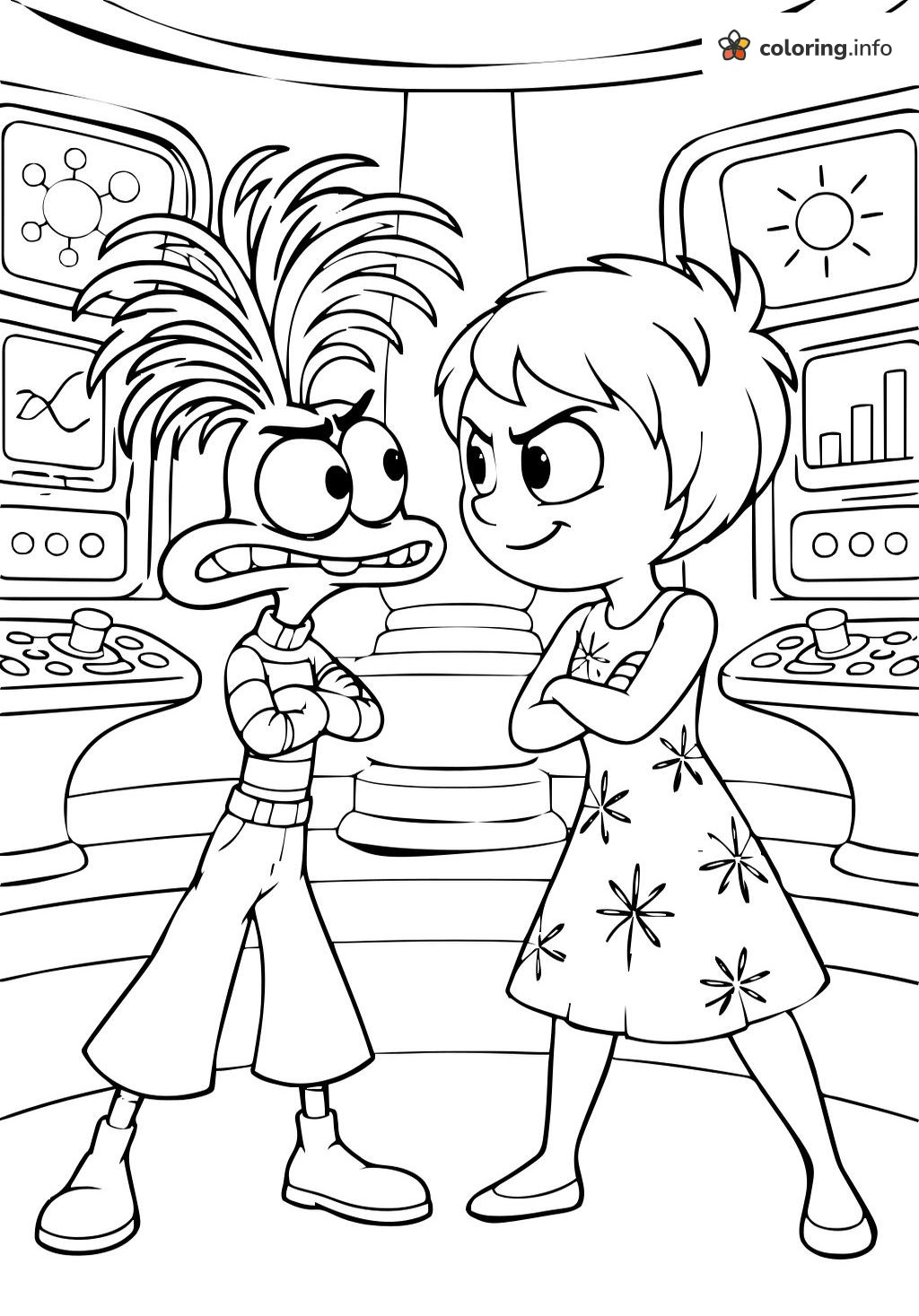 Anxiety Meets Joy in Headquarters: Inside Out Face-Off coloring page Anxiety Meets Joy in Headquarters: Inside Out Face-Off coloring page