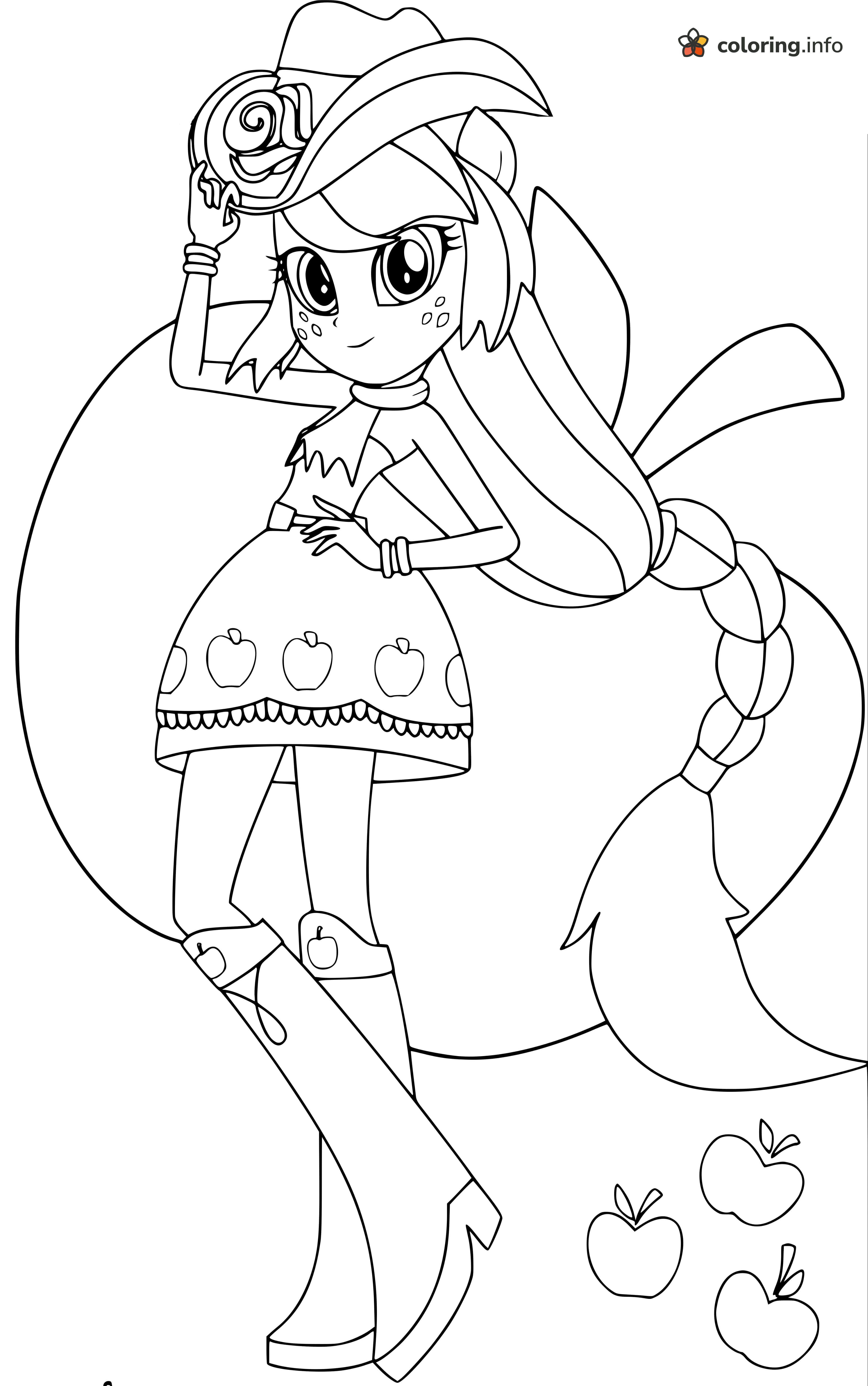 Applejack Leaning on a Giant Apple, Equestria Girls Page coloring page Applejack Leaning on a Giant Apple, Equestria Girls Page coloring page