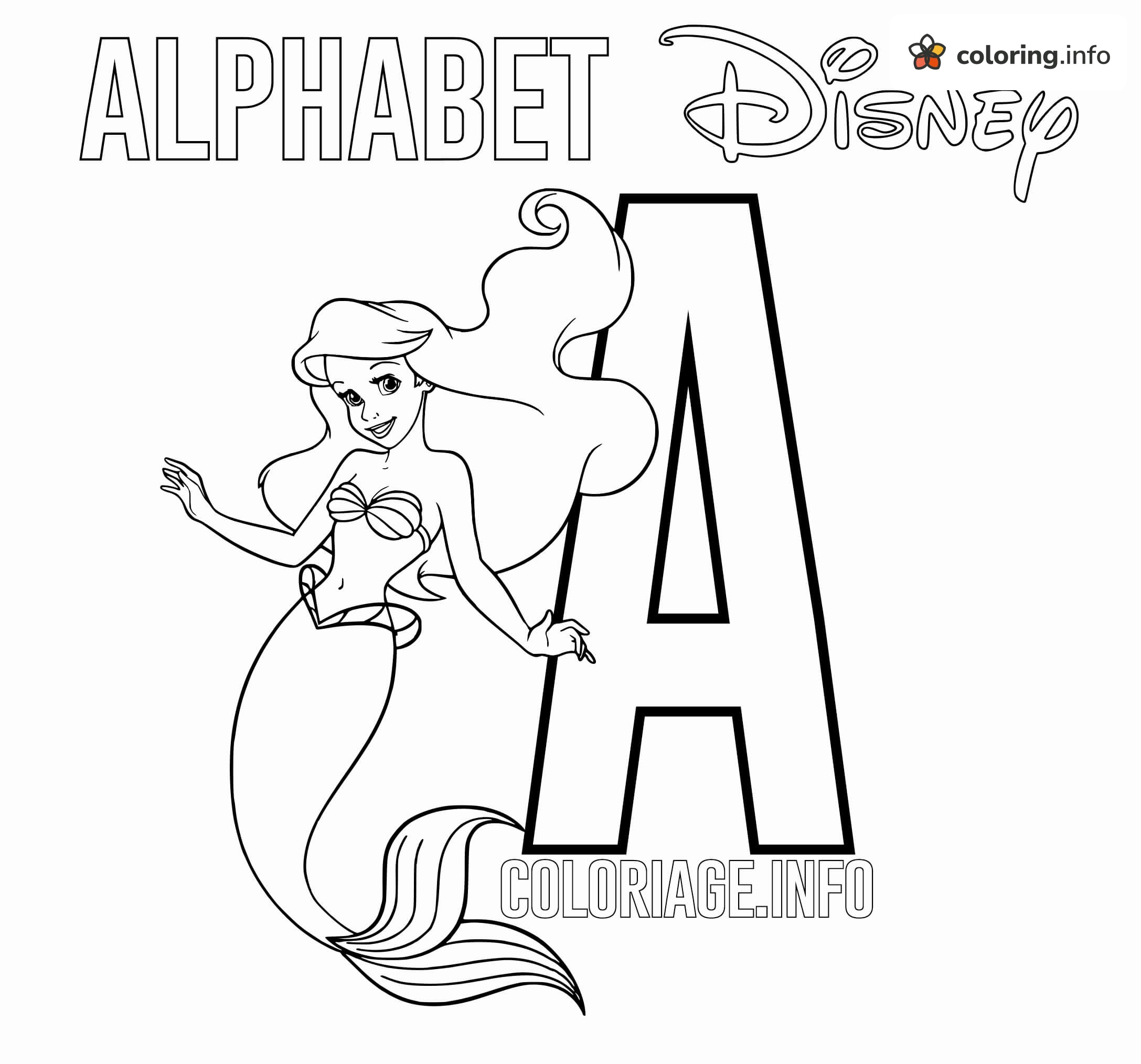 Little Mermaid Ariel Disney Alphabet Letter A coloring page Little Mermaid Ariel Disney Alphabet Letter A coloring page