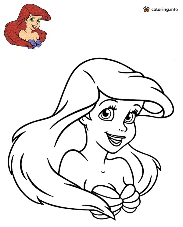 Smiling Close-Up of Ariel, The Little Mermaid Portrait coloring page Smiling Close-Up of Ariel, The Little Mermaid Portrait coloring page