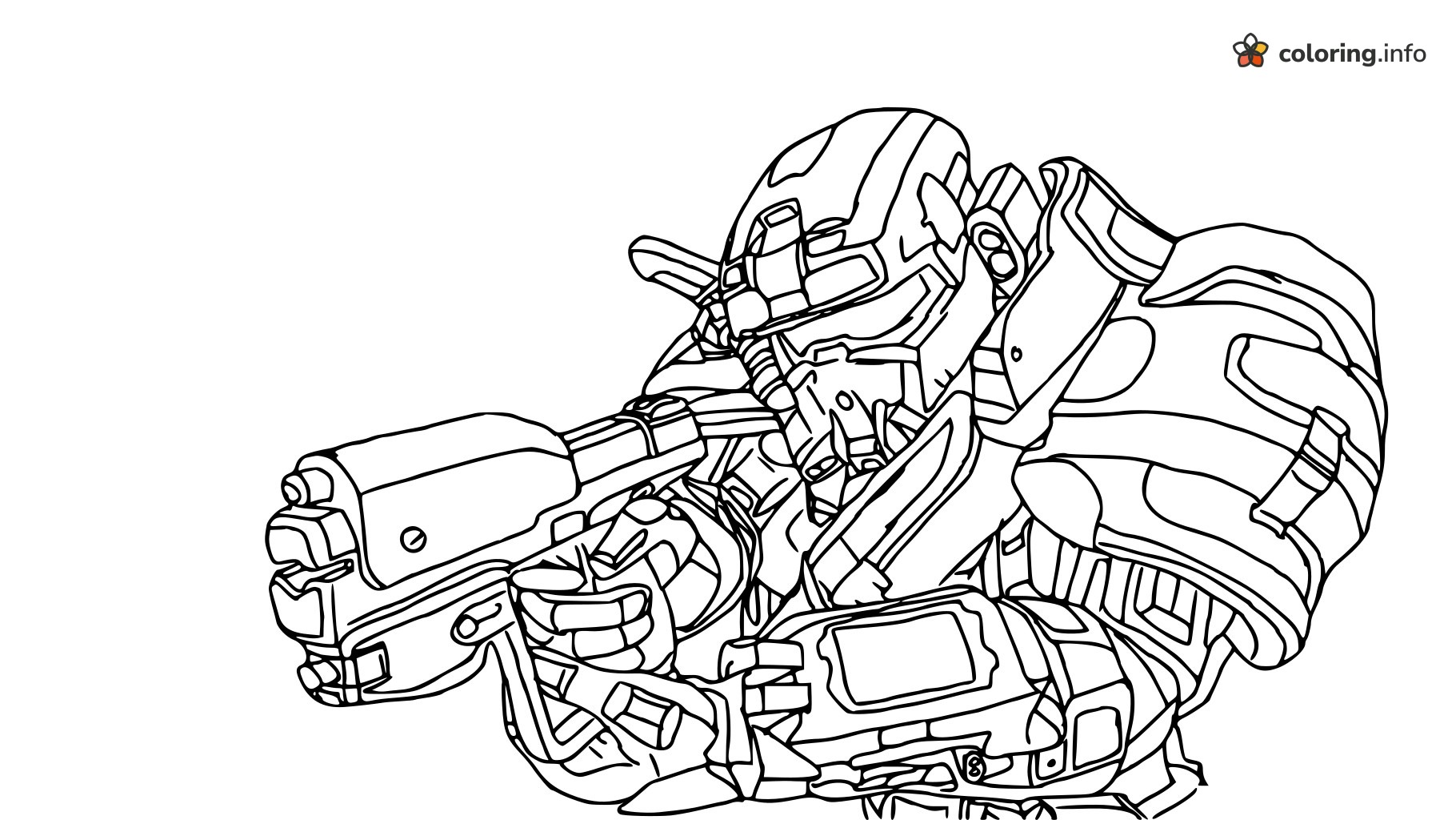 Space Soldier Leaning In with Pistol, Halo Style coloring page Space Soldier Leaning In with Pistol, Halo Style coloring page