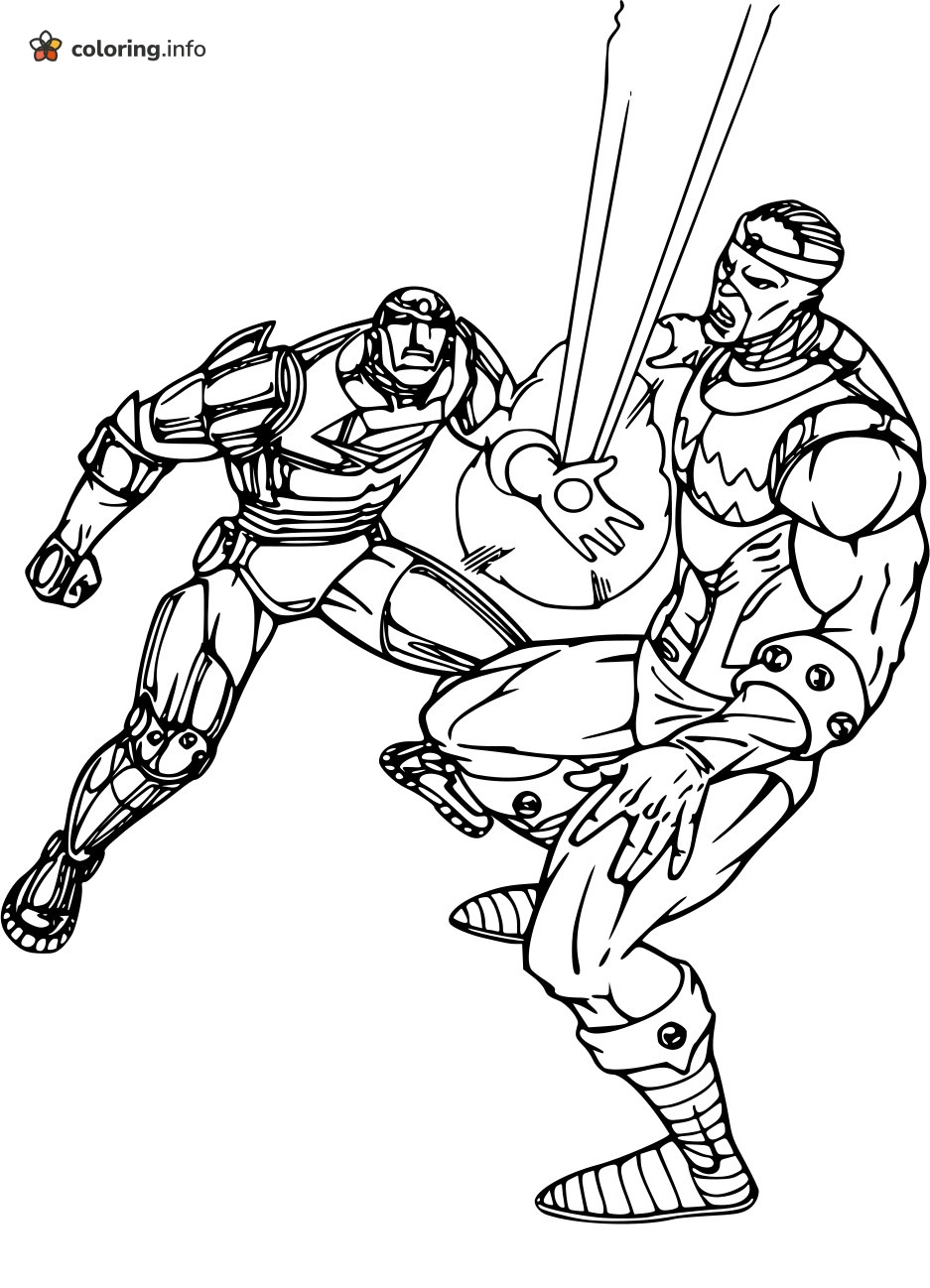 Armored Iron Man Squares Off Against a Headband Brute printable coloring page Armored Iron Man Squares Off Against a Headband Brute printable coloring page