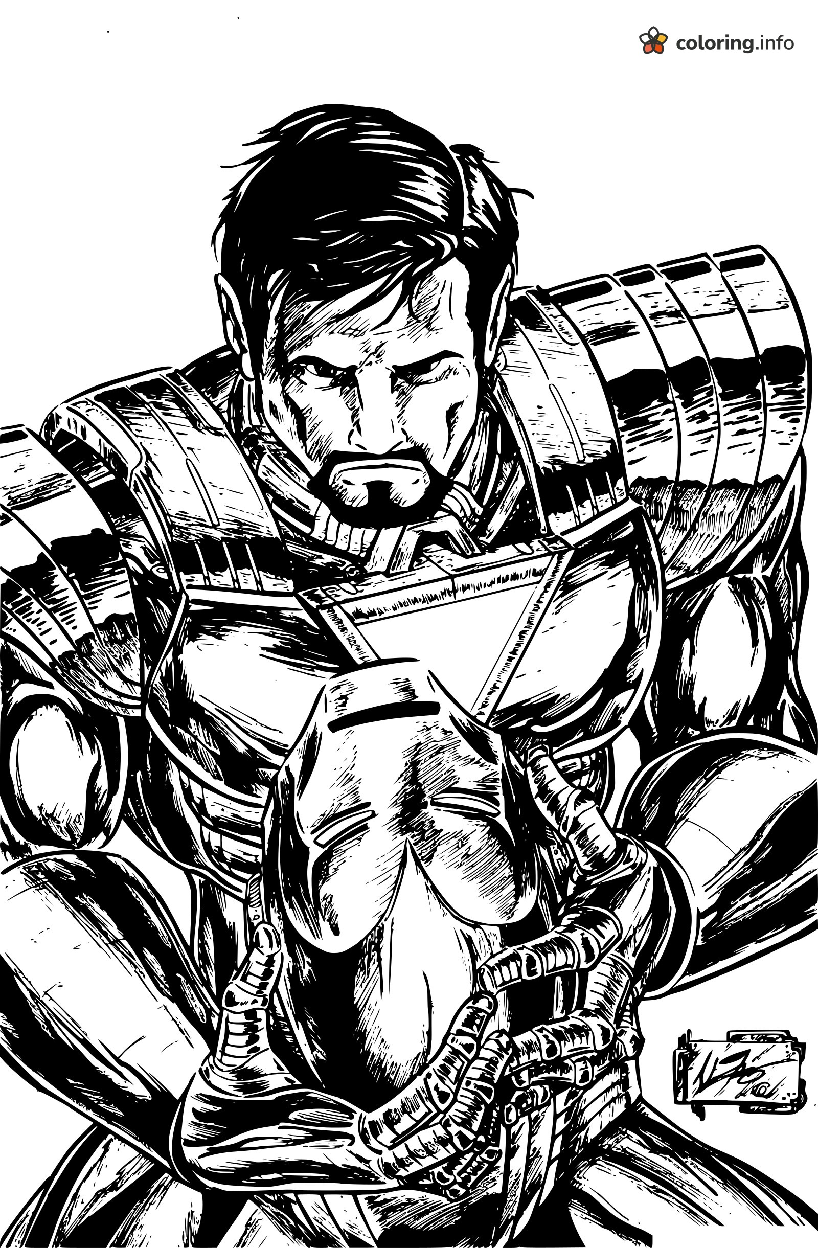 Tony Stark in Iron Man Armor Holding a Helmet coloring page Tony Stark in Iron Man Armor Holding a Helmet coloring page