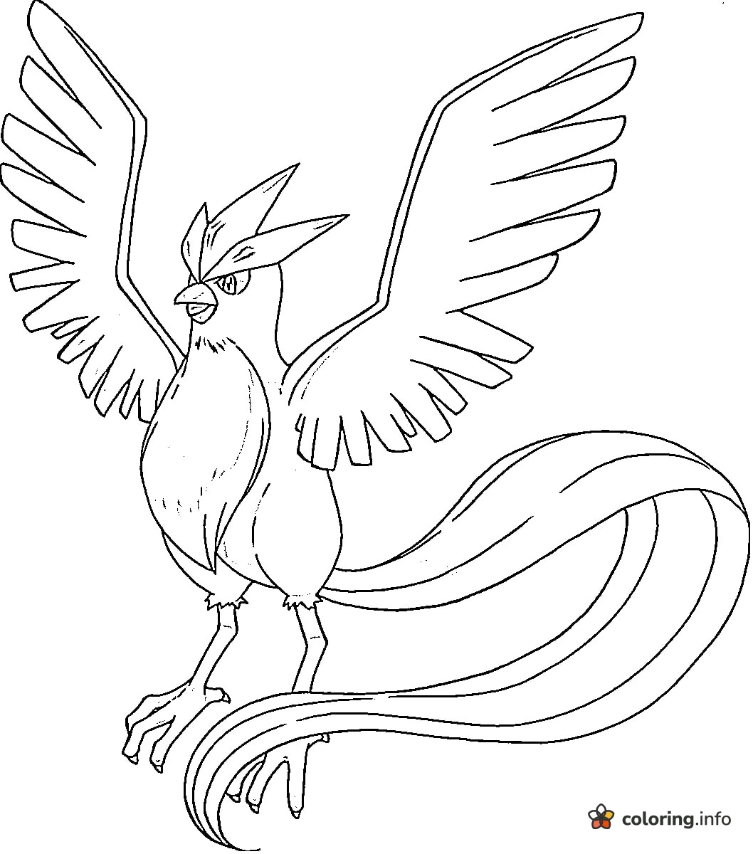 Articuno Legendary Pokémon Wings Up With a Long Ribbon Tail coloring page Articuno Legendary Pokémon Wings Up With a Long Ribbon Tail coloring page