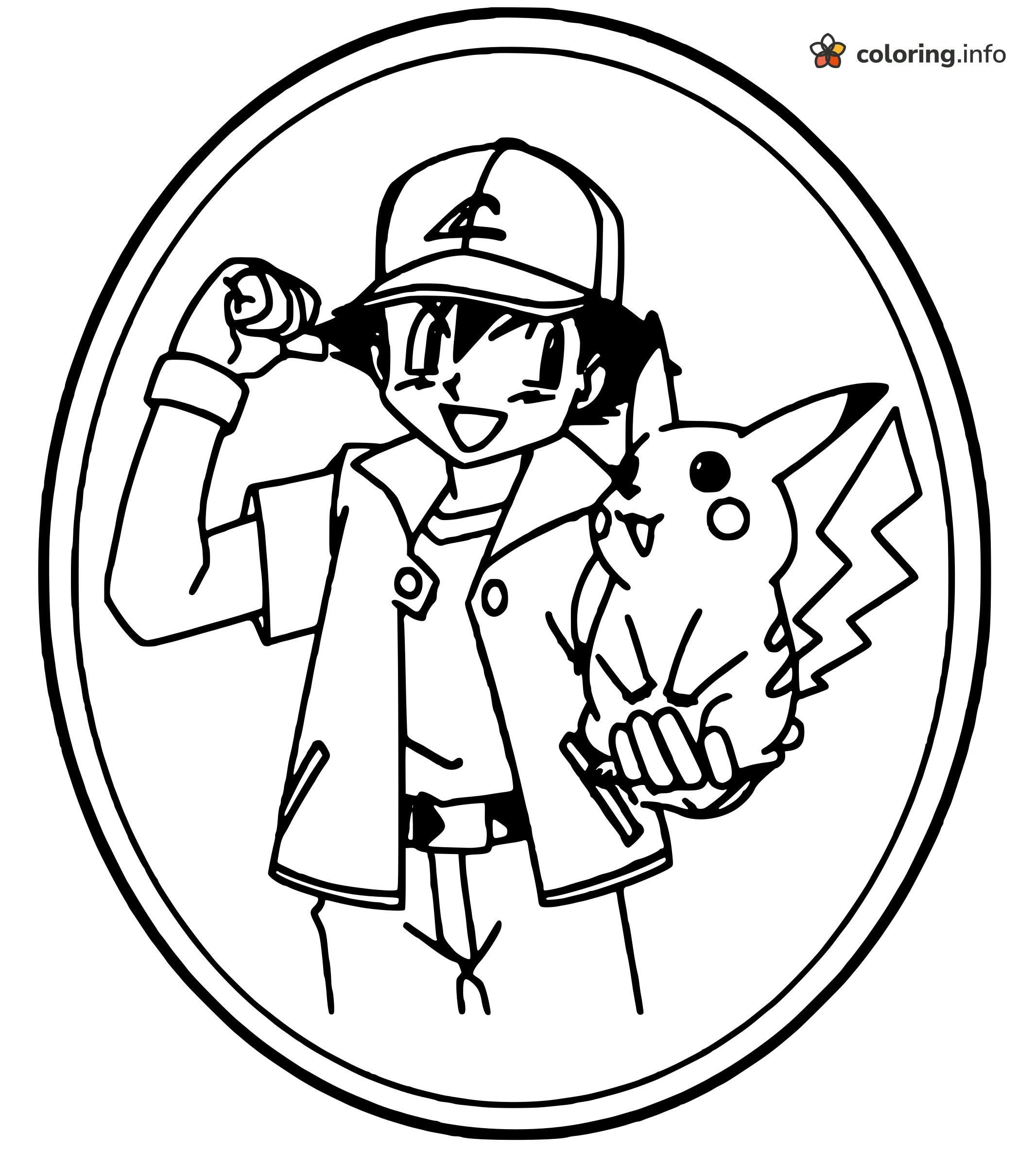 Oval Frame Portrait of Ash Ketchum and Pikachu coloring page Oval Frame Portrait of Ash Ketchum and Pikachu coloring page