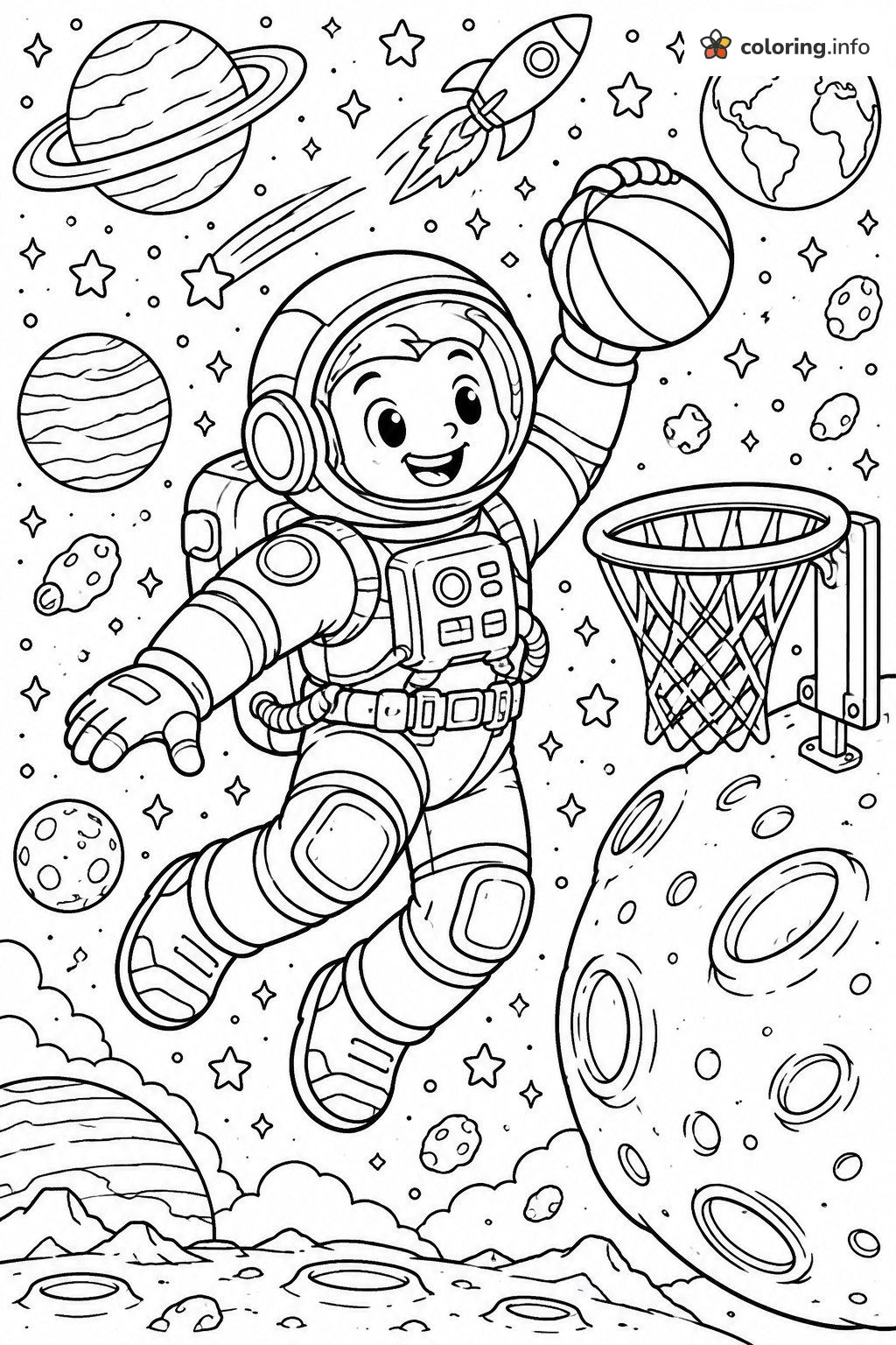 Moon Basketball Astronaut Slam Dunk coloring page Moon Basketball Astronaut Slam Dunk coloring page
