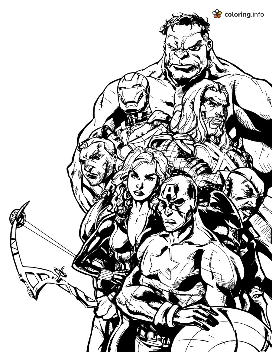 Hulk Looming Over Avengers Team Portrait coloring page Hulk Looming Over Avengers Team Portrait coloring page