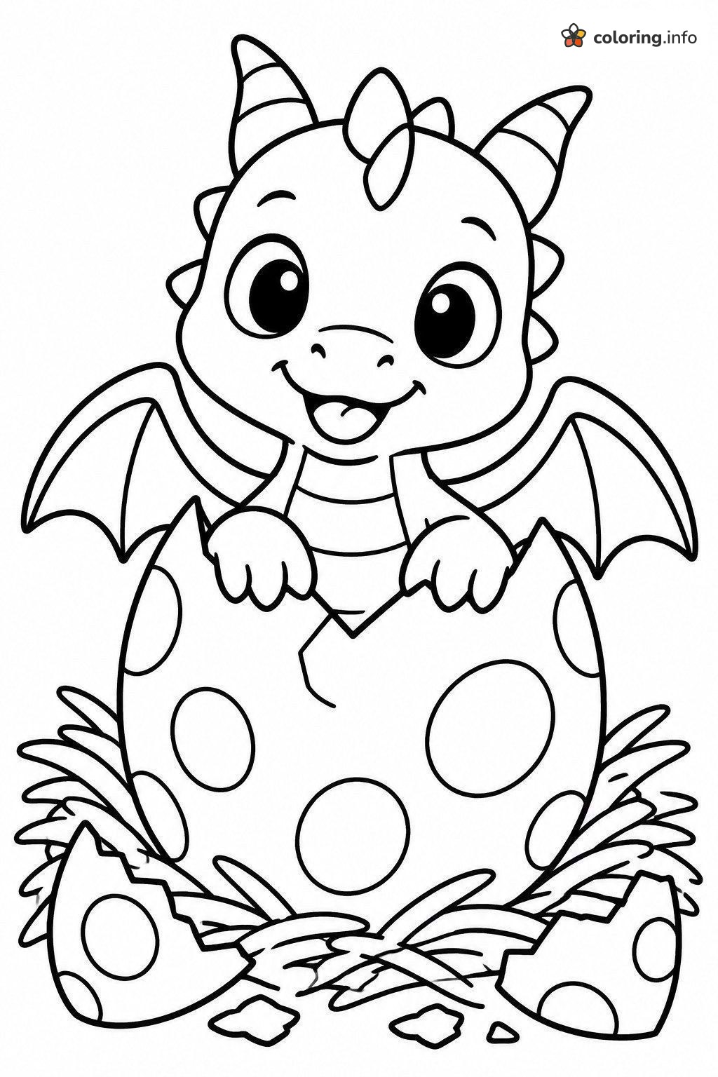 Hatching Dragon Peeking From a Spotted Egg coloring page Hatching Dragon Peeking From a Spotted Egg coloring page