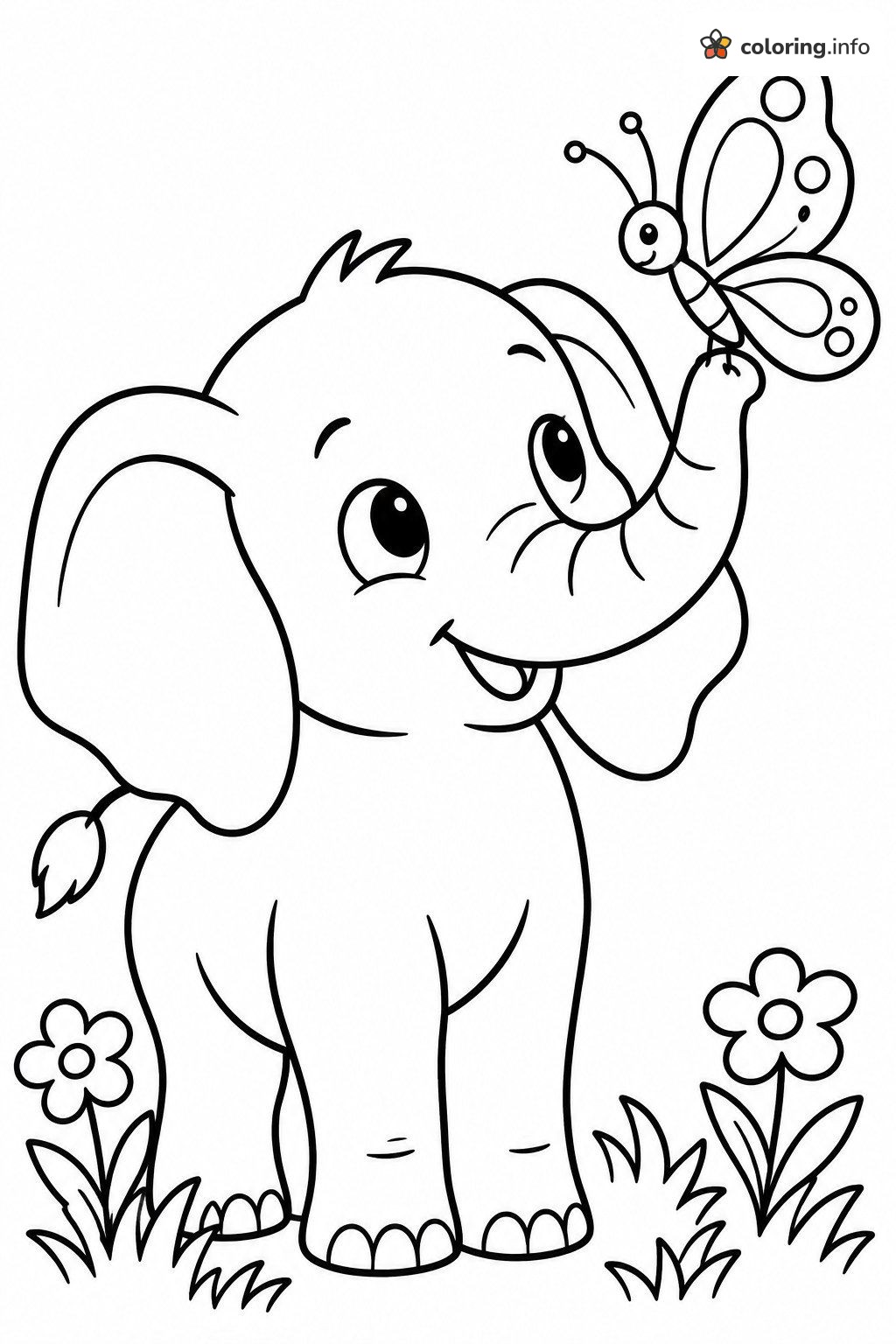 Butterfly Landing on a Baby Elephant's Trunk coloring sheet Butterfly Landing on a Baby Elephant's Trunk coloring sheet
