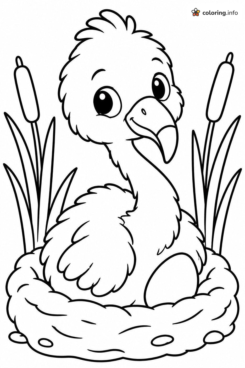 Cute Baby Flamingo in a Cattail Nest coloring page Cute Baby Flamingo in a Cattail Nest coloring page