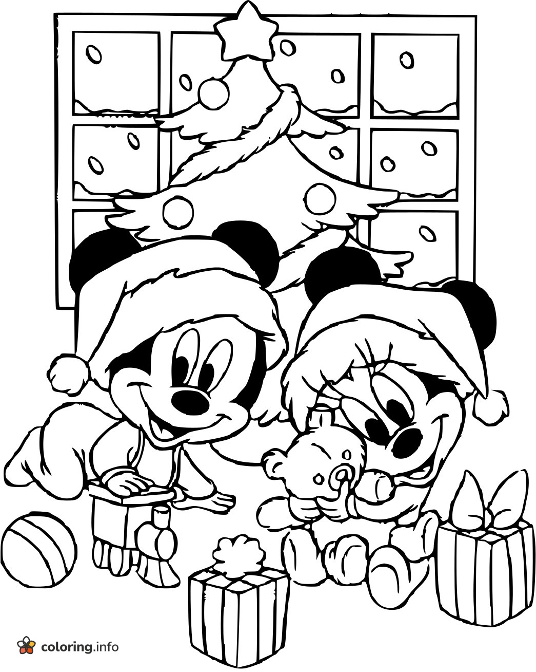 Baby Mickey Mouse and Minnie on Christmas Morning coloring page Baby Mickey Mouse and Minnie on Christmas Morning coloring page
