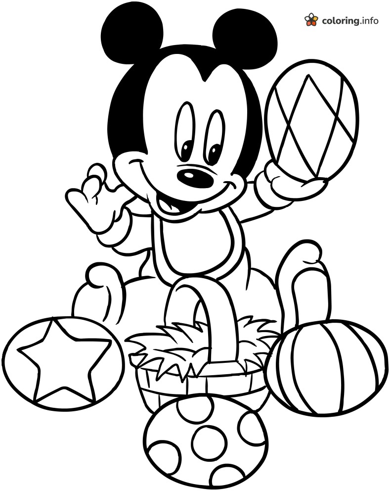 Baby Mickey Waving With Eggs, Disney Easter Fun coloring page Baby Mickey Waving With Eggs, Disney Easter Fun coloring page