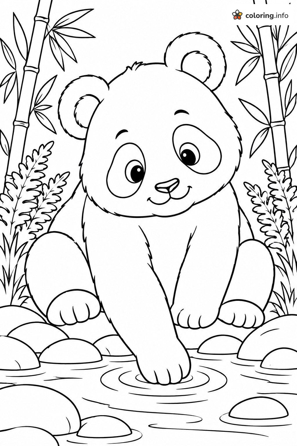 Little Panda Dipping a Paw in the Pond coloring page Little Panda Dipping a Paw in the Pond coloring page