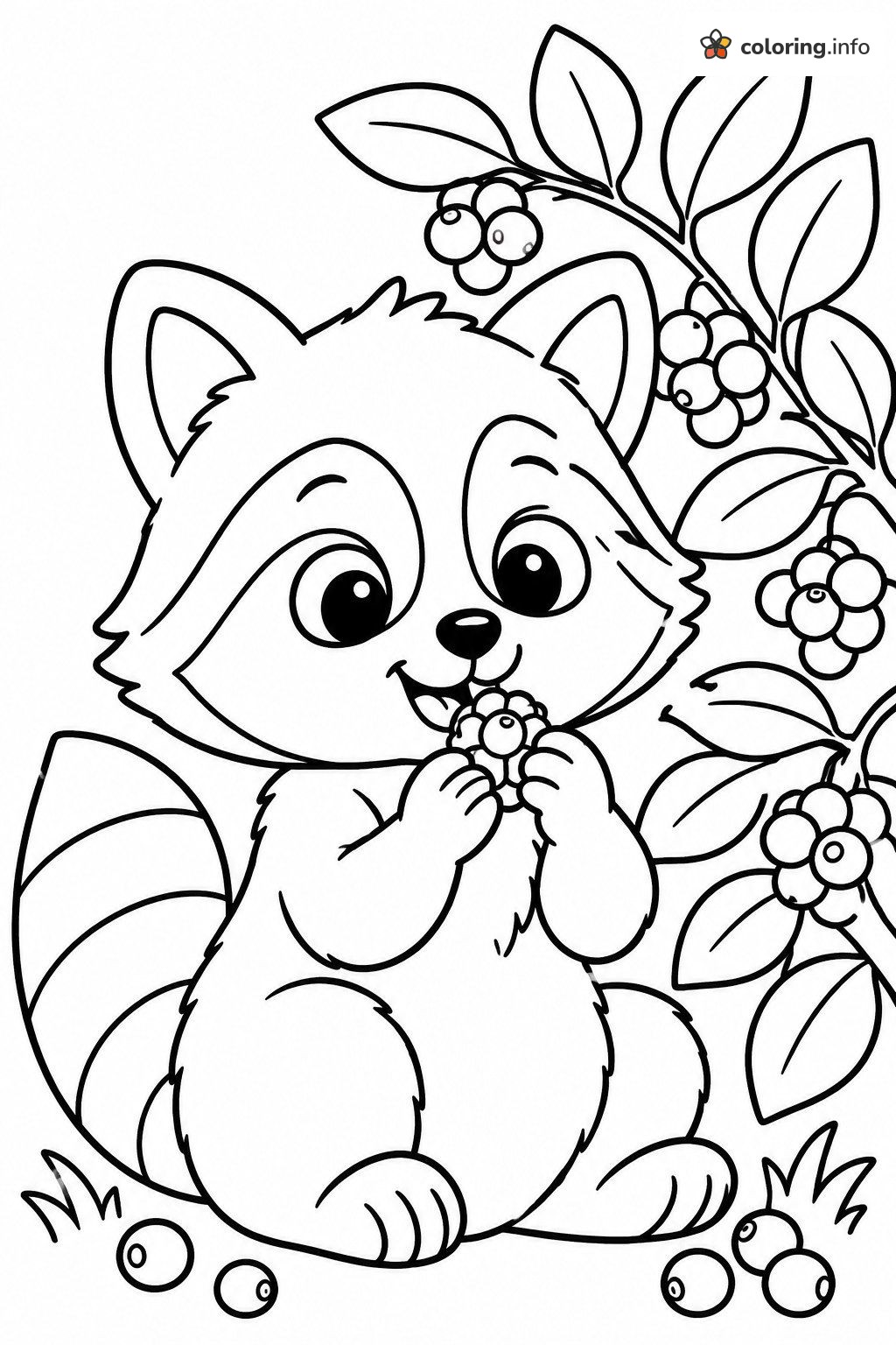 Berry Snack Time for a Baby Raccoon coloring page Berry Snack Time for a Baby Raccoon coloring page