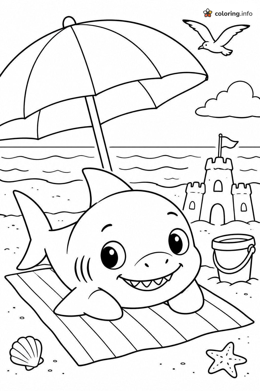 Lazy Beach Day for Baby Shark Under an Umbrella coloring page Lazy Beach Day for Baby Shark Under an Umbrella coloring page