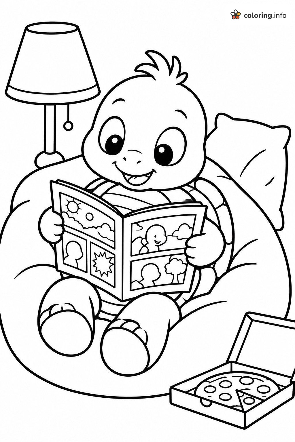 Reading Time with a Baby Turtle: Teenage Mutant Ninja Turtles Comic Fun coloring page Reading Time with a Baby Turtle: Teenage Mutant Ninja Turtles Comic Fun coloring page