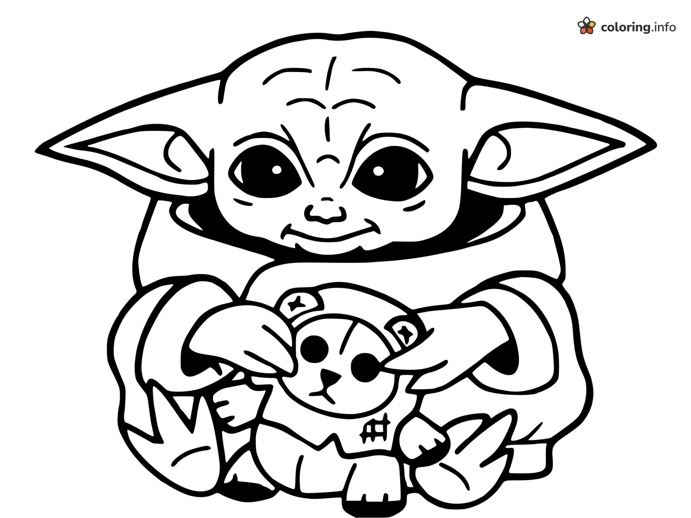 Teddy Bear Cuddle with Baby Yoda Sitting Down coloring page Teddy Bear Cuddle with Baby Yoda Sitting Down coloring page