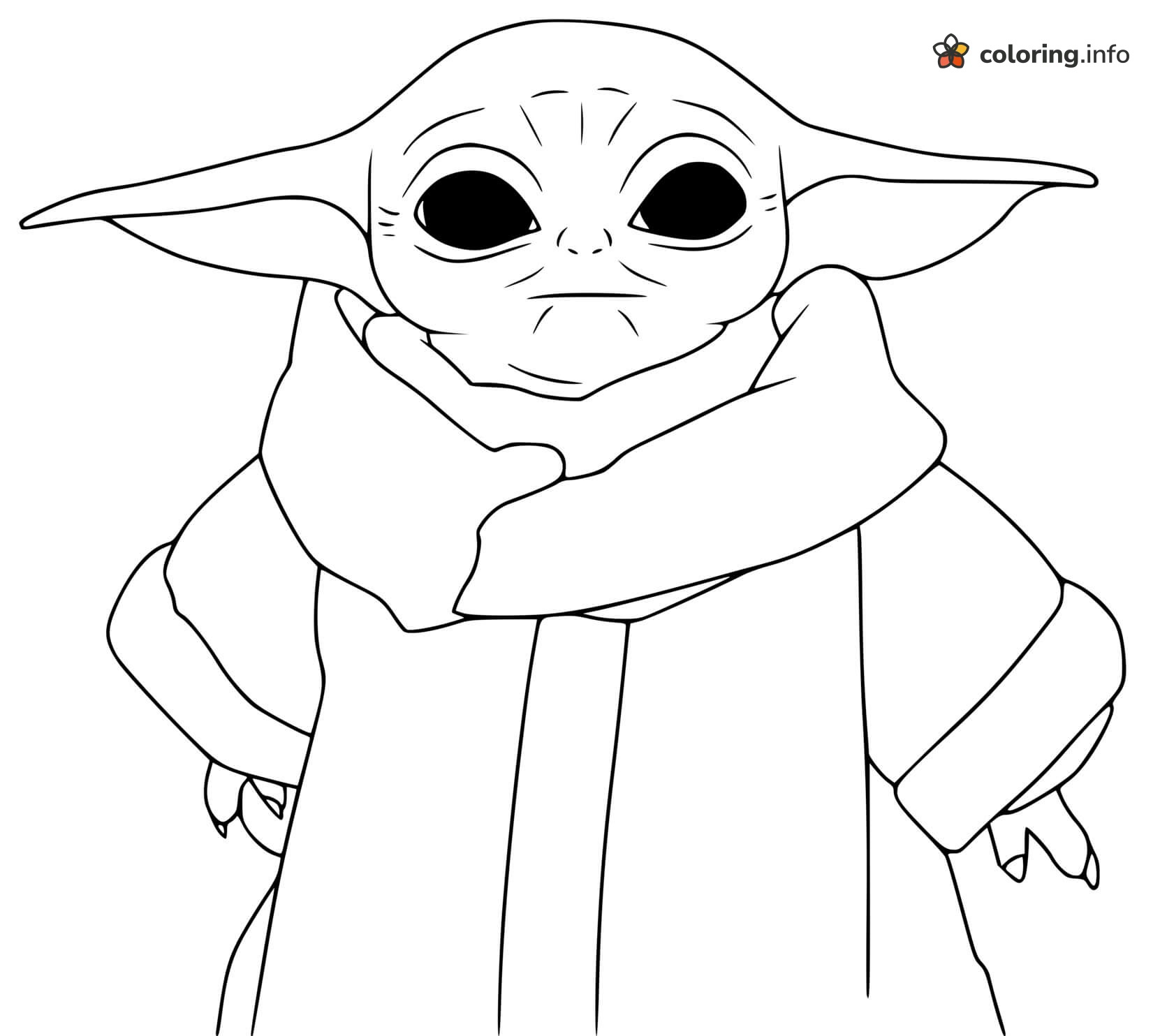 Serious Baby Yoda with Arm Tucked in a Big Robe printable coloring page Serious Baby Yoda with Arm Tucked in a Big Robe printable coloring page