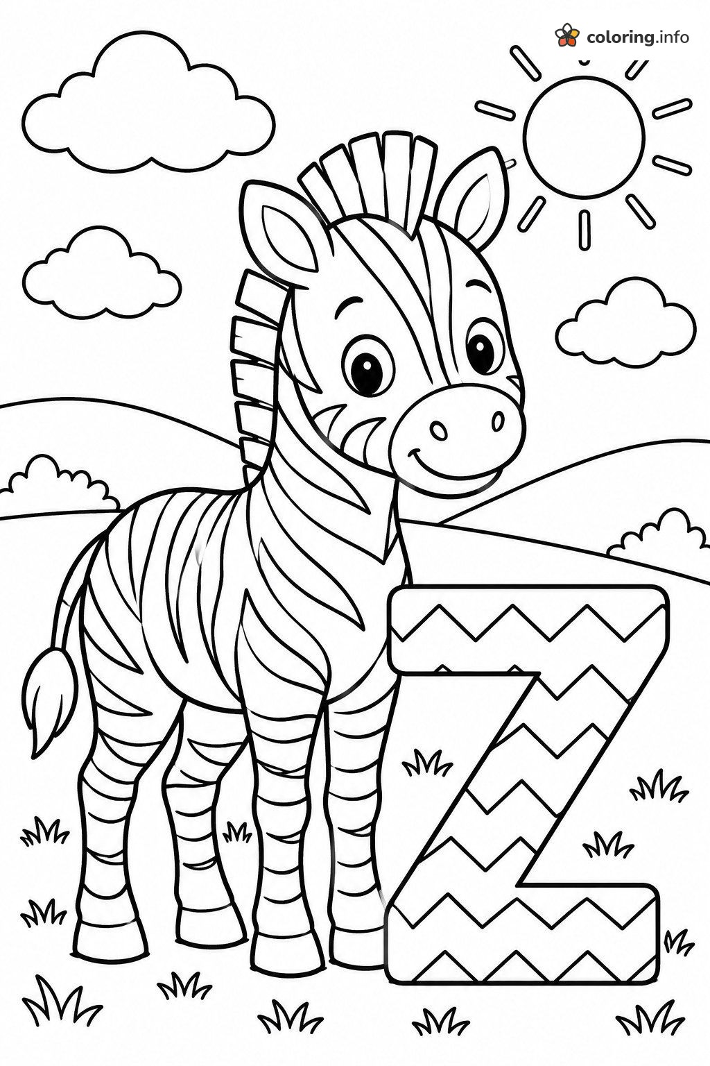 Little Zebra and Zigzag Alphabet Letter Z coloring page Little Zebra and Zigzag Alphabet Letter Z coloring page