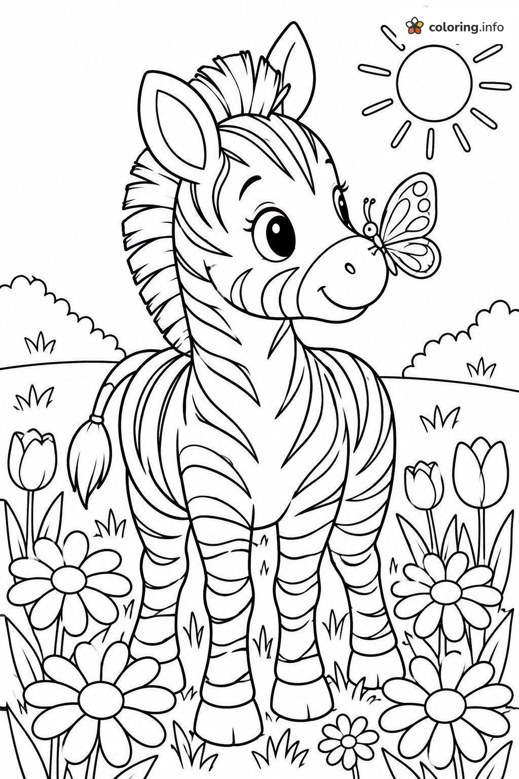 Butterfly Landing on a Baby Zebra's Nose coloring sheet Butterfly Landing on a Baby Zebra's Nose coloring sheet