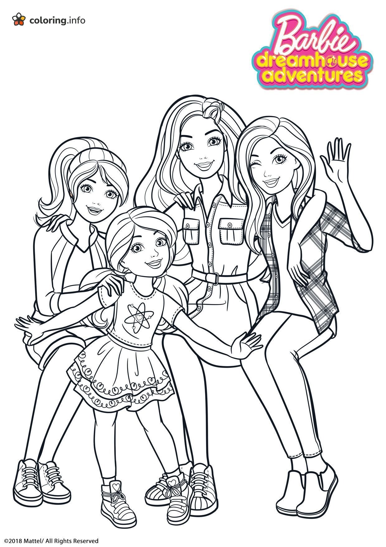 Four Dreamhouse Adventures Sisters Barbie Group Portrait coloring page Four Dreamhouse Adventures Sisters Barbie Group Portrait coloring page