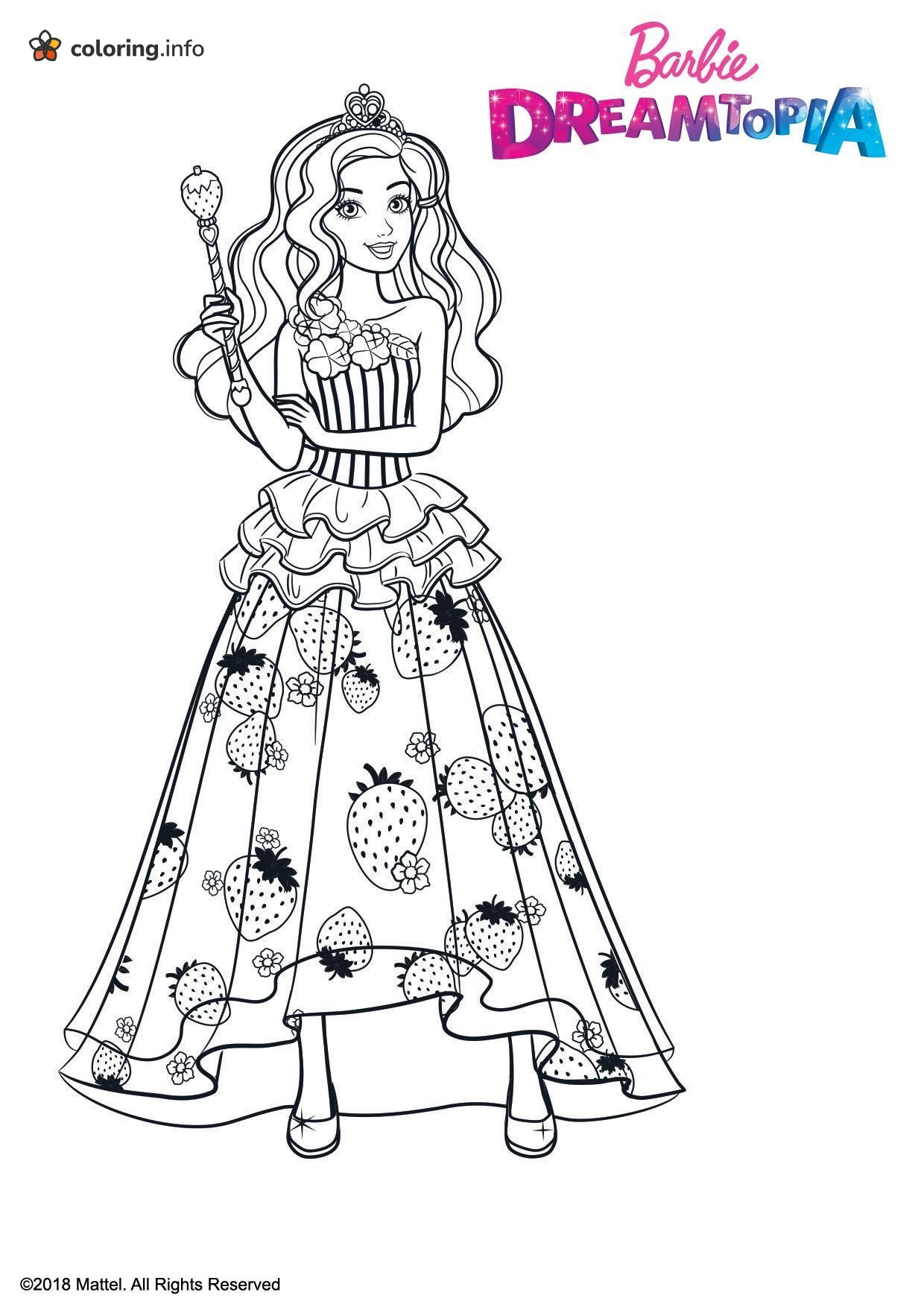 Strawberry Gown Barbie Princess with Heart Scepter coloring page Strawberry Gown Barbie Princess with Heart Scepter coloring page
