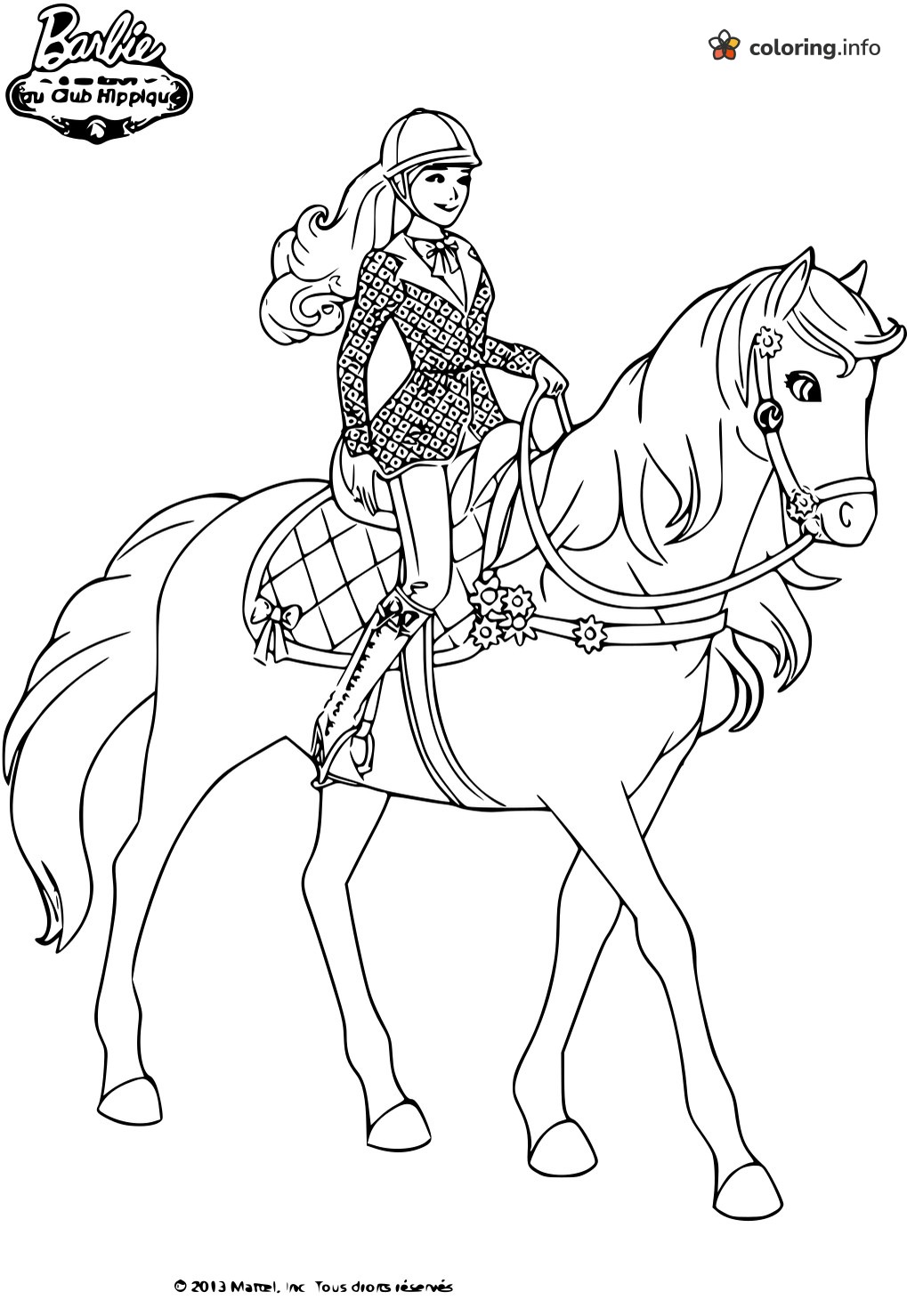 Horseback Riding Barbie in Helmet and Tall Boots printable coloring page Horseback Riding Barbie in Helmet and Tall Boots printable coloring page