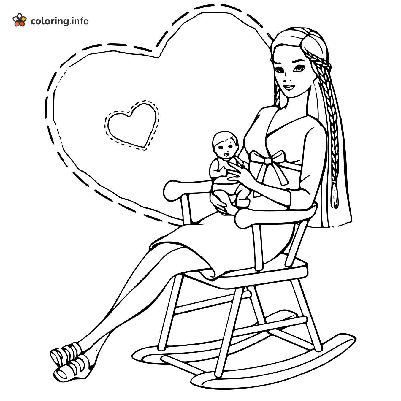 Rocking Chair Barbie Holding a Baby coloring page Rocking Chair Barbie Holding a Baby coloring page