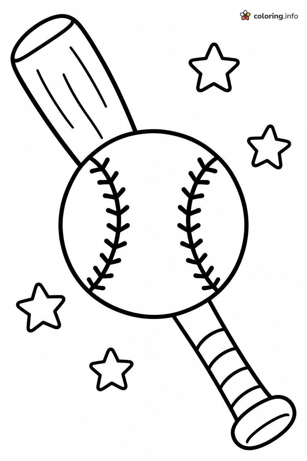 Stars Around a Baseball and Bat coloring page Stars Around a Baseball and Bat coloring page