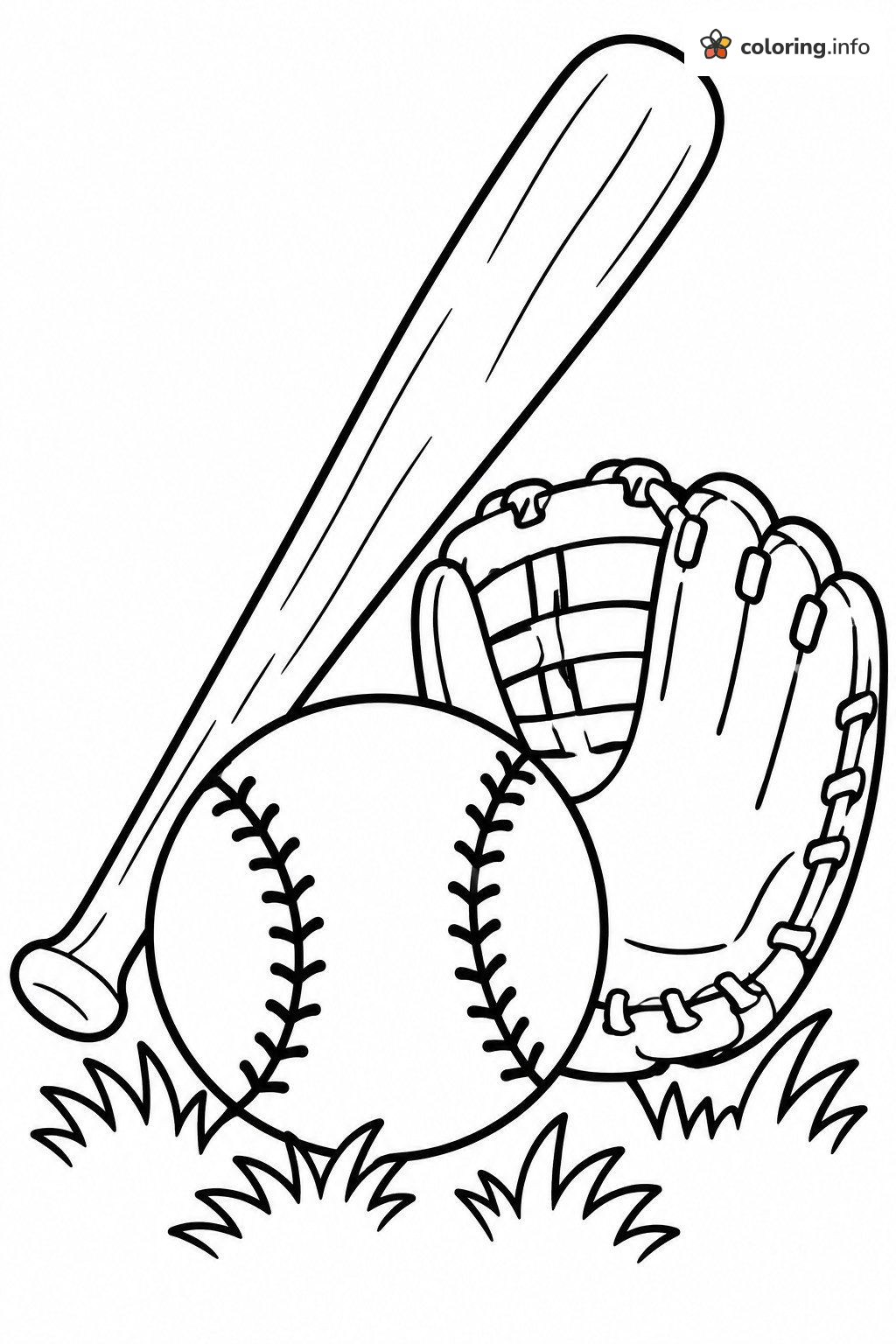Bat, Ball and Glove Left in the Grass After Baseball Practice printable coloring page Bat, Ball and Glove Left in the Grass After Baseball Practice printable coloring page
