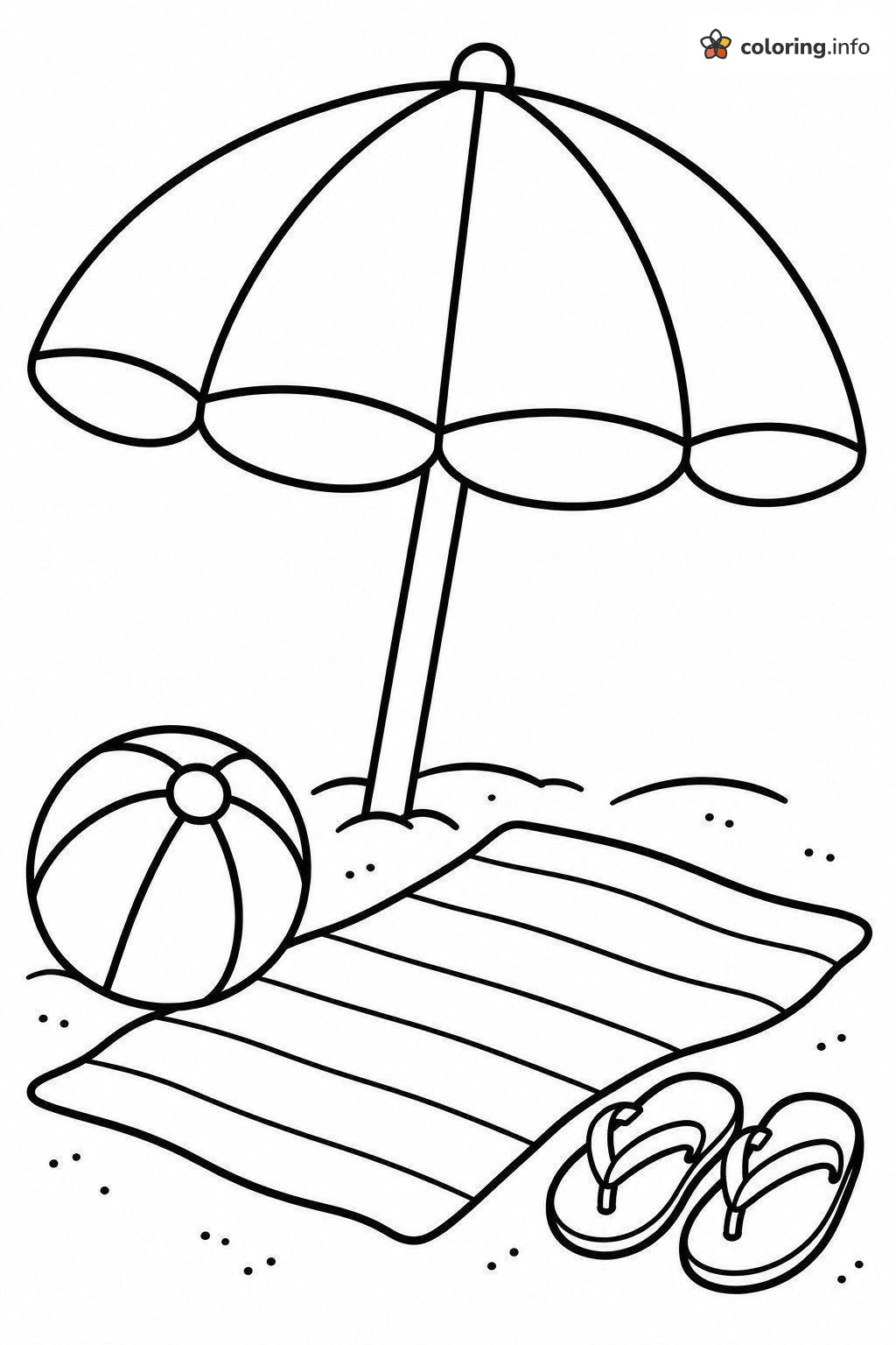 Beach Umbrella, Ball, Towel and Flip-Flops coloring page Beach Umbrella, Ball, Towel and Flip-Flops coloring page