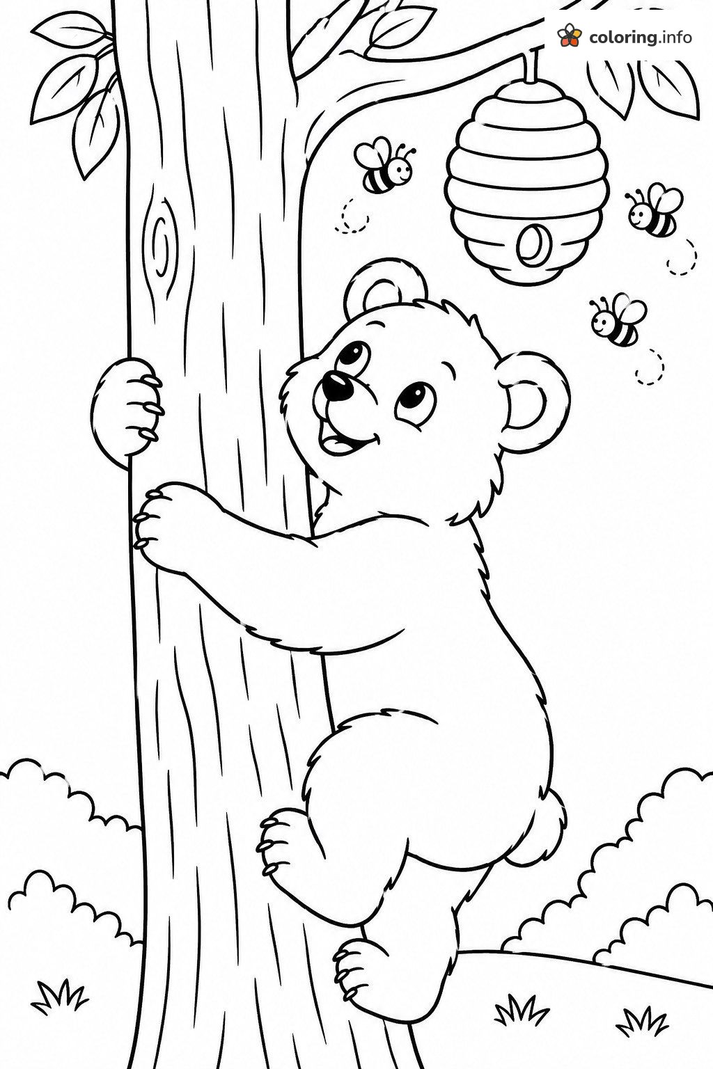Bear Cub Climbing Up Toward a Beehive coloring page Bear Cub Climbing Up Toward a Beehive coloring page
