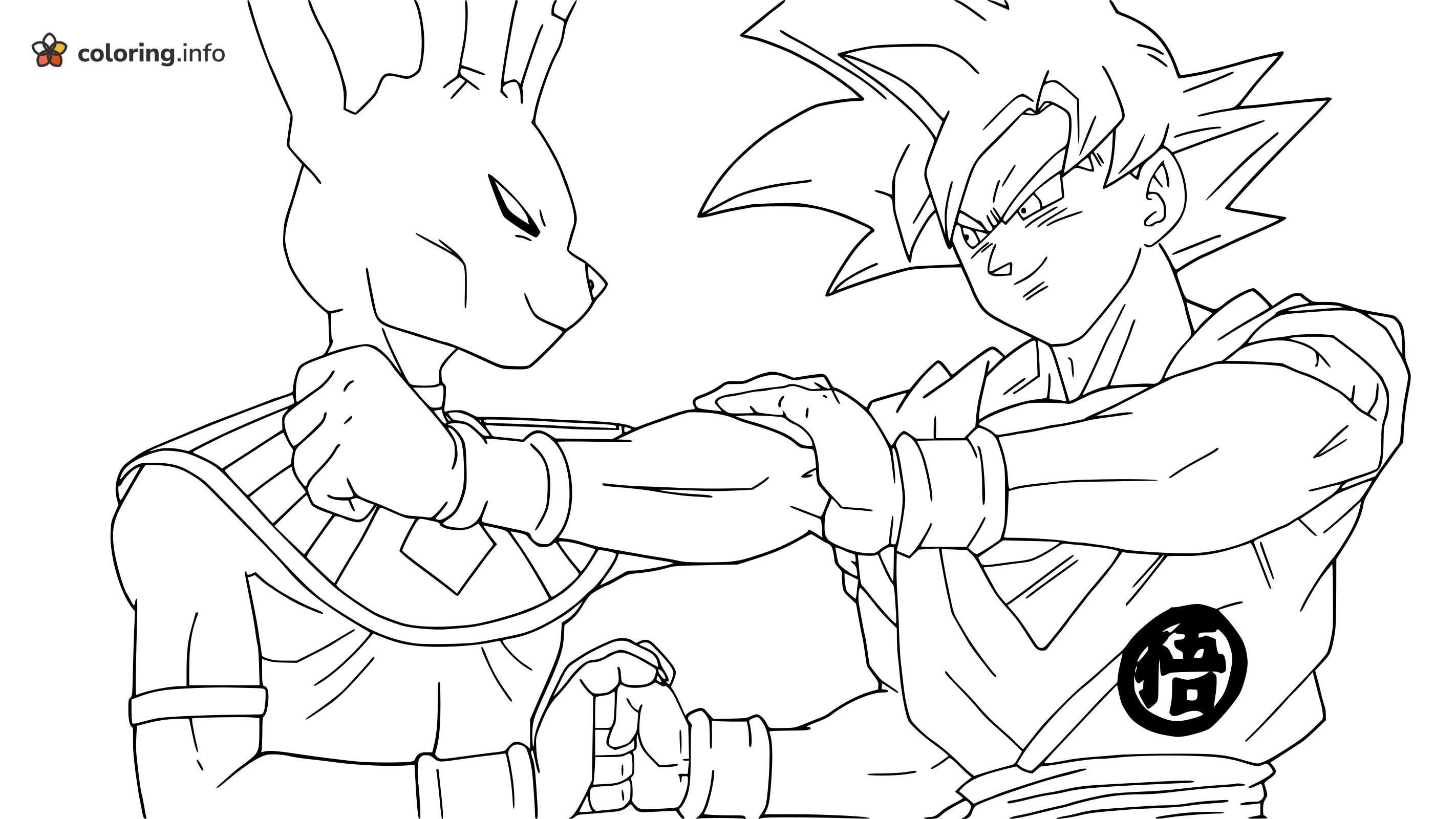 Beerus Meets Goku Forearm to Forearm in Dragon Ball Z coloring page Beerus Meets Goku Forearm to Forearm in Dragon Ball Z coloring page