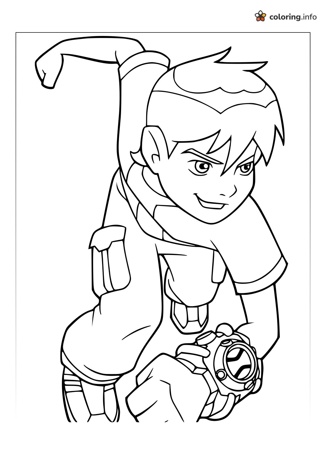 Leaping Ben Tenneyson Showing Off the Omnitrix, Ben 10 coloring page Leaping Ben Tenneyson Showing Off the Omnitrix, Ben 10 coloring page